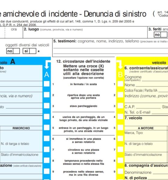 Constatazione amichevole di incidente. Denuncia di sinistro