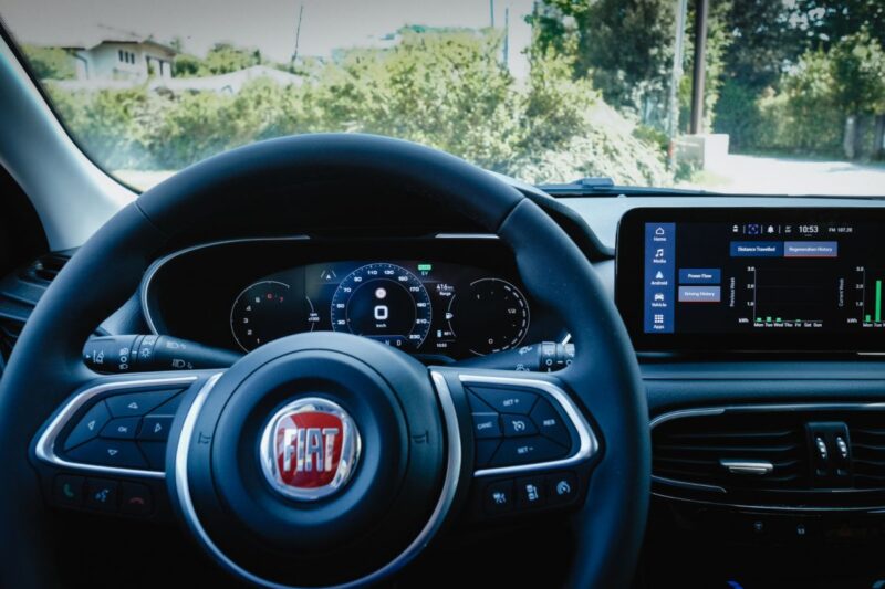 Interni auto, volante con logo Fiat