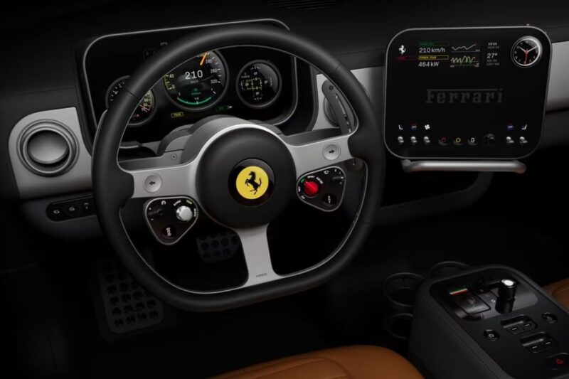 Vista degli interni della nuova Ferrari Luce