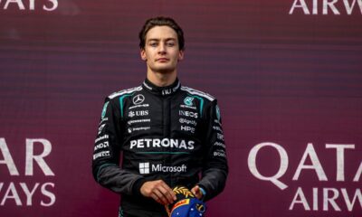 George Russell sul podio del Gran Premio d'Australia di F1 2026.