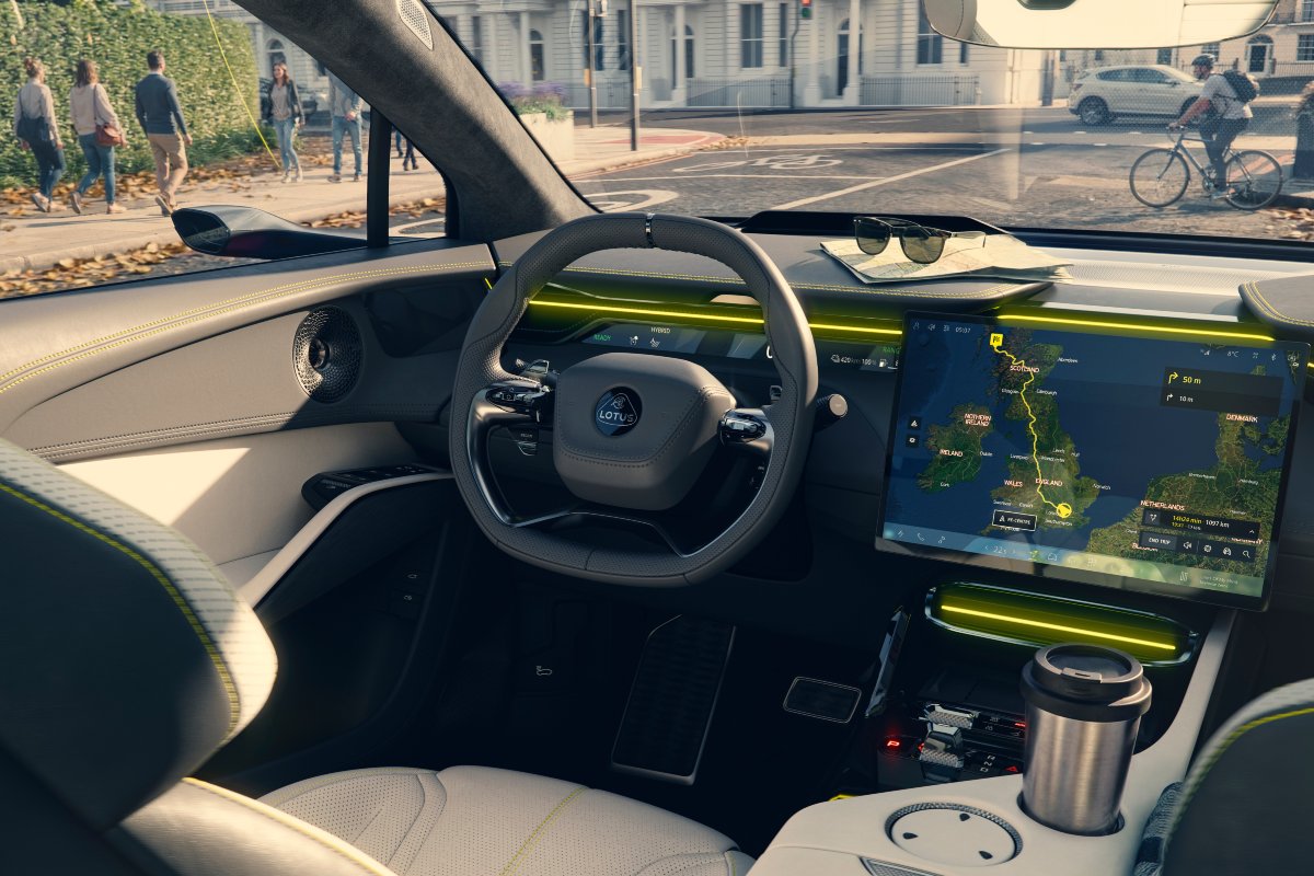 Vista degli interni della nuova Lotus Eletre X.